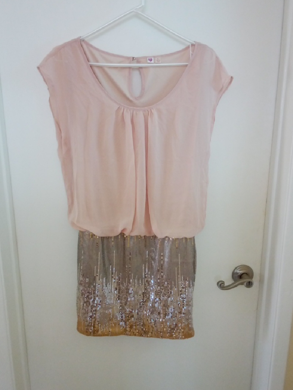Aqua Soft Blush Pink Sleeveless Tank Top Sequin Mini